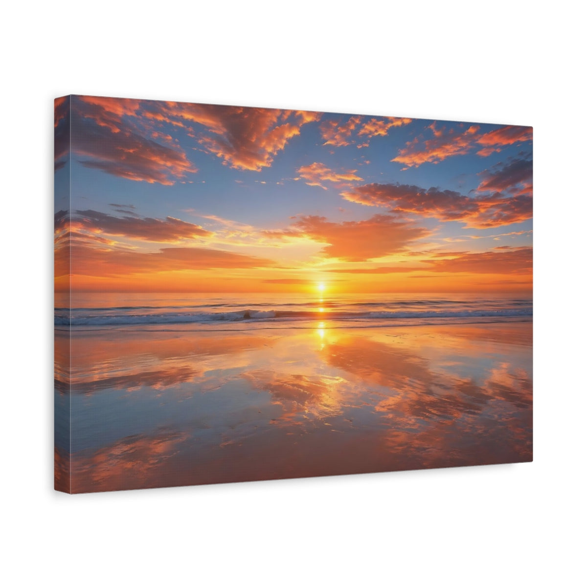 Side Mockup 4. Nature Sunset Beach Orange And Blue shown as stretched canvas wall art