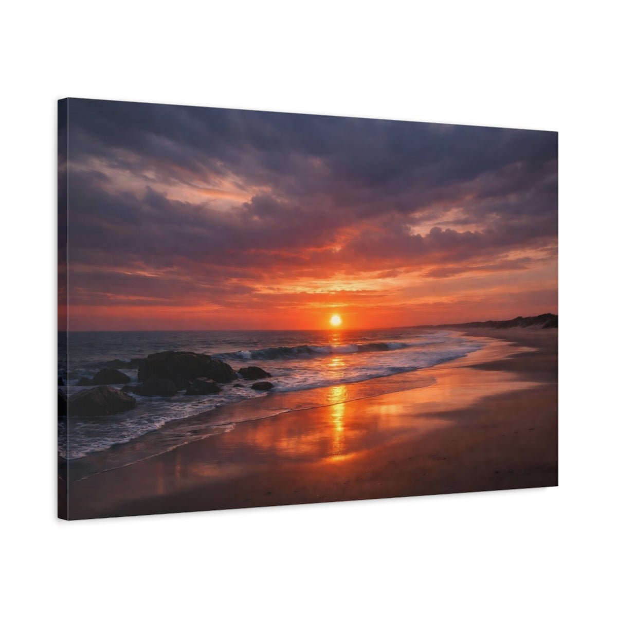 Nature Sunset Beach Orange Ocean - Canvas Wall Art Print - YesArtYes