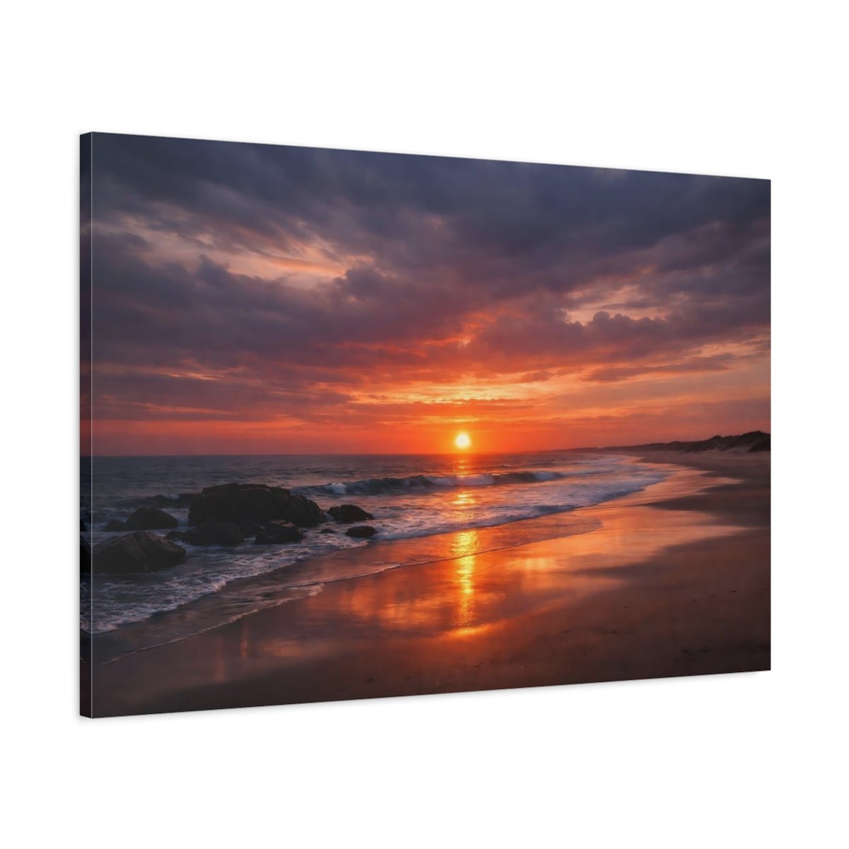 Nature Sunset Beach Orange Ocean - Canvas Wall Art Print - YesArtYes