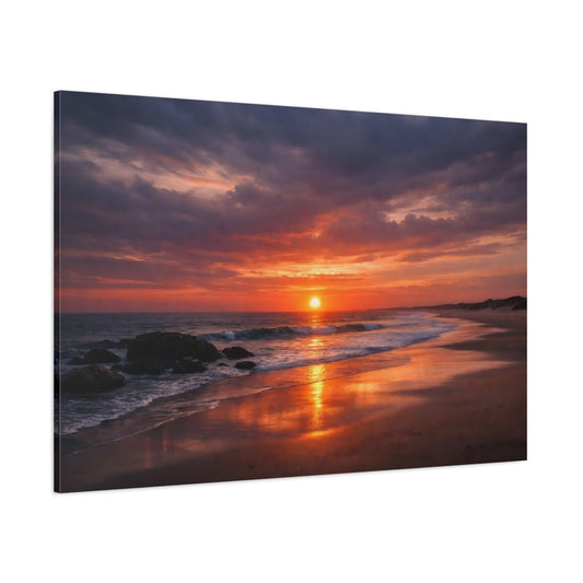 Nature Sunset Beach Orange Ocean - Canvas Wall Art Print - YesArtYes