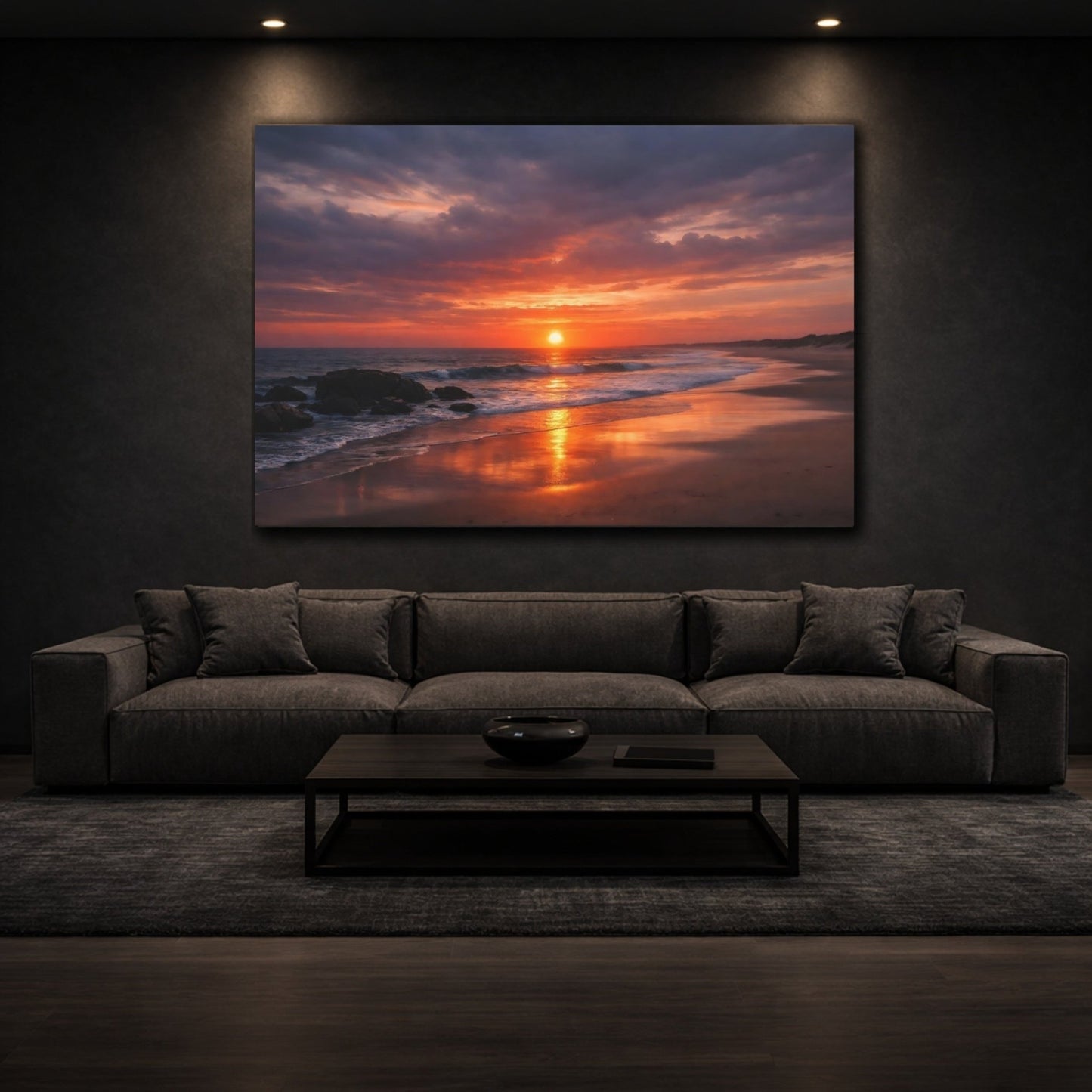 Nature Sunset Beach Orange Ocean - Canvas Wall Art Print - YesArtYes