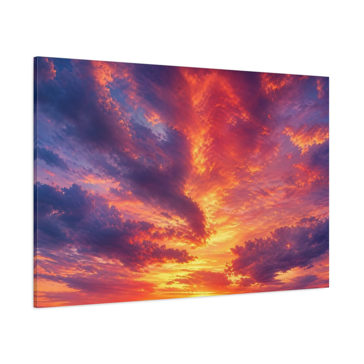Side Mockup 1. Nature Sunset Clouds Orange Purple Sky shown as stretched canvas wall art