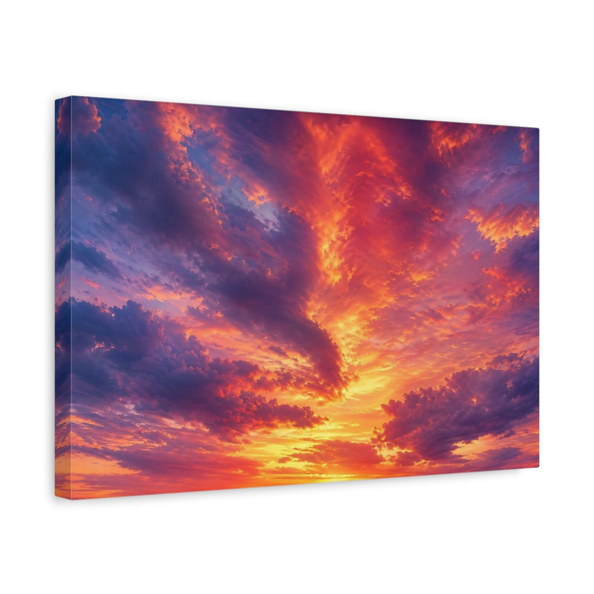 Side Mockup 4. Nature Sunset Clouds Orange Purple Sky shown as stretched canvas wall art