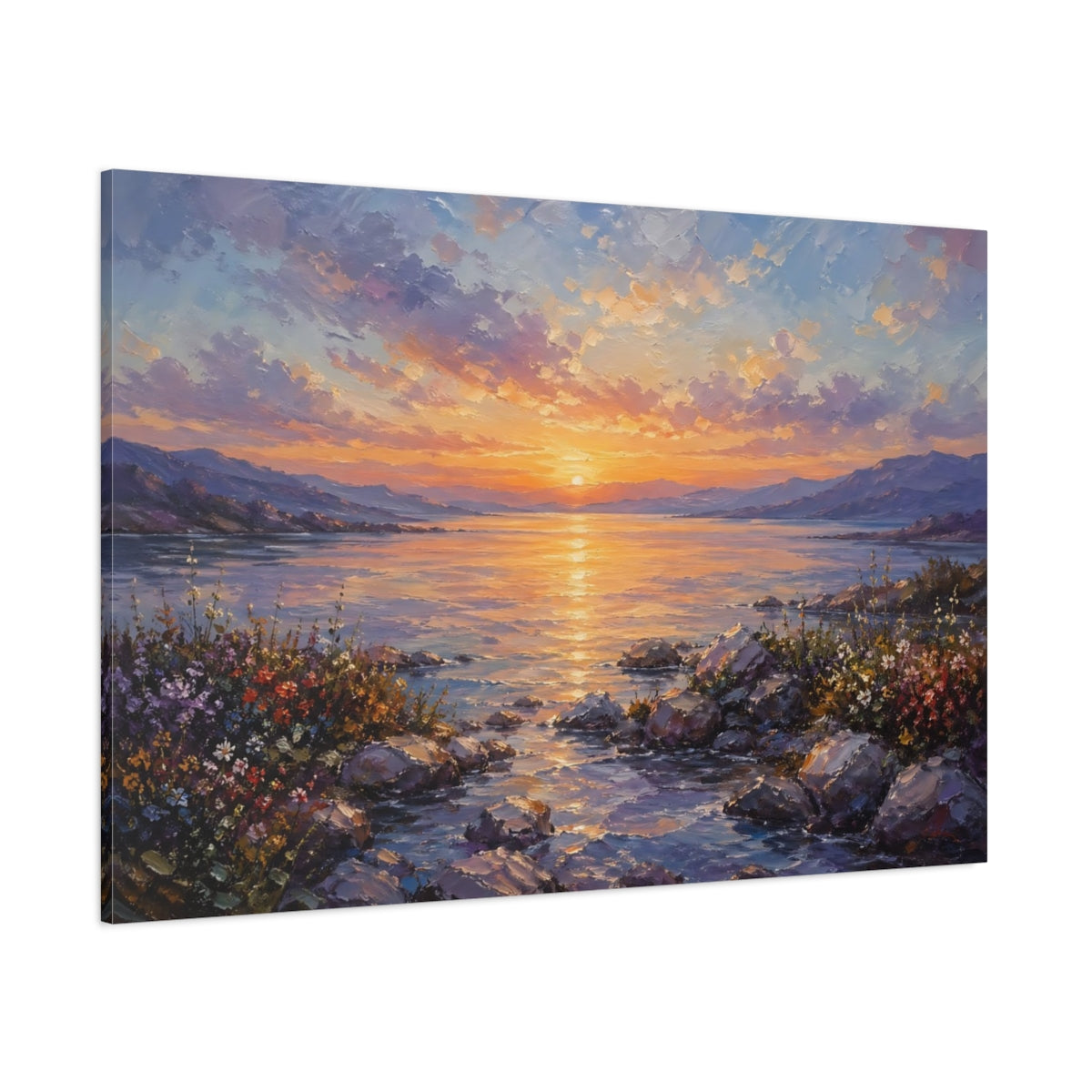 Side Mockup 1. Nature Sunset Colorful Sunset shown as stretched canvas wall art