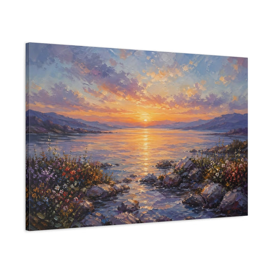 Main Mockup. Nature Sunset Colorful Sunset shown as stretched canvas wall art