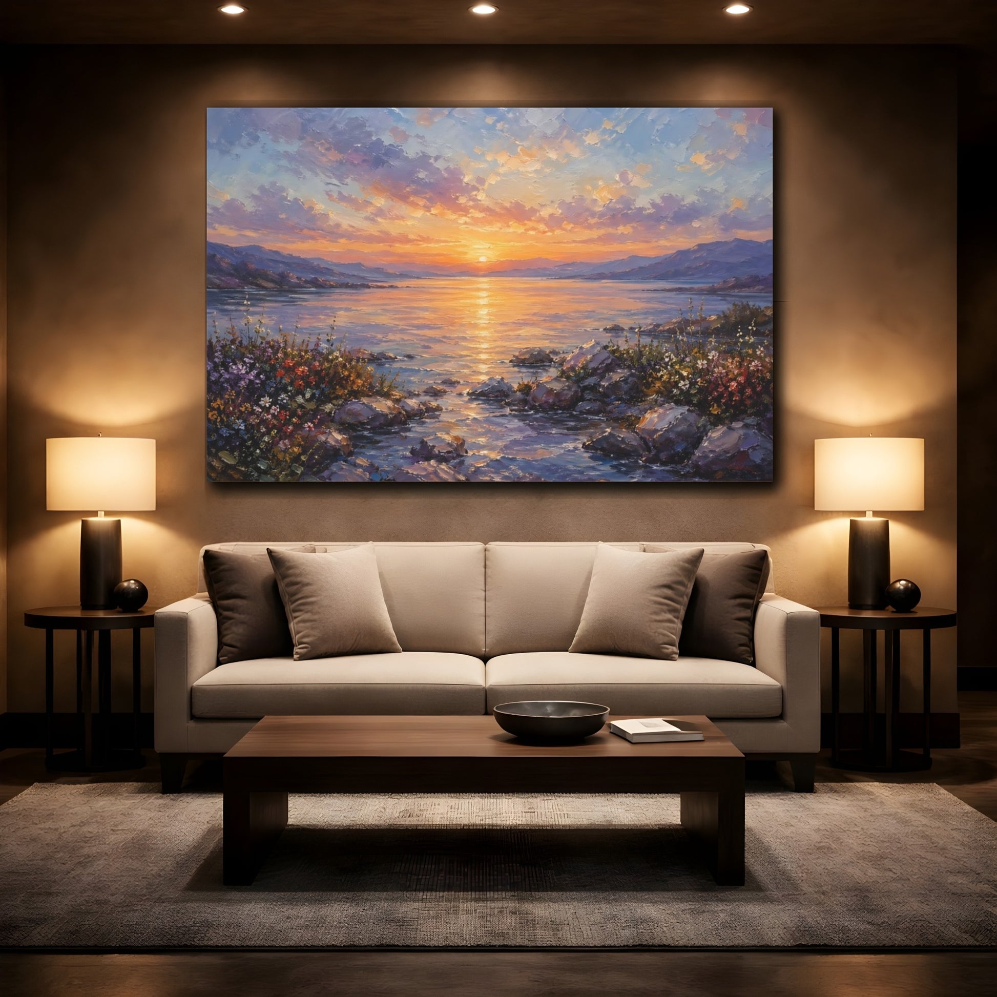 Mockup 2. Nature Sunset Colorful Sunset shown as stretched canvas wall art
