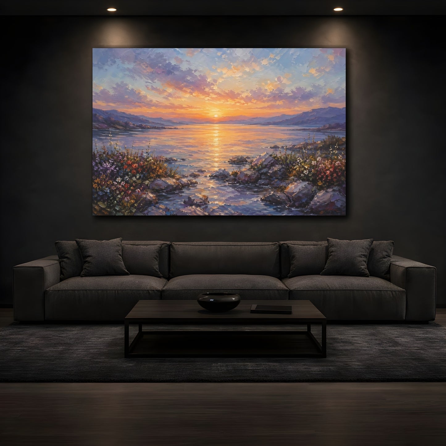 Mockup 3. Nature Sunset Colorful Sunset shown as stretched canvas wall art