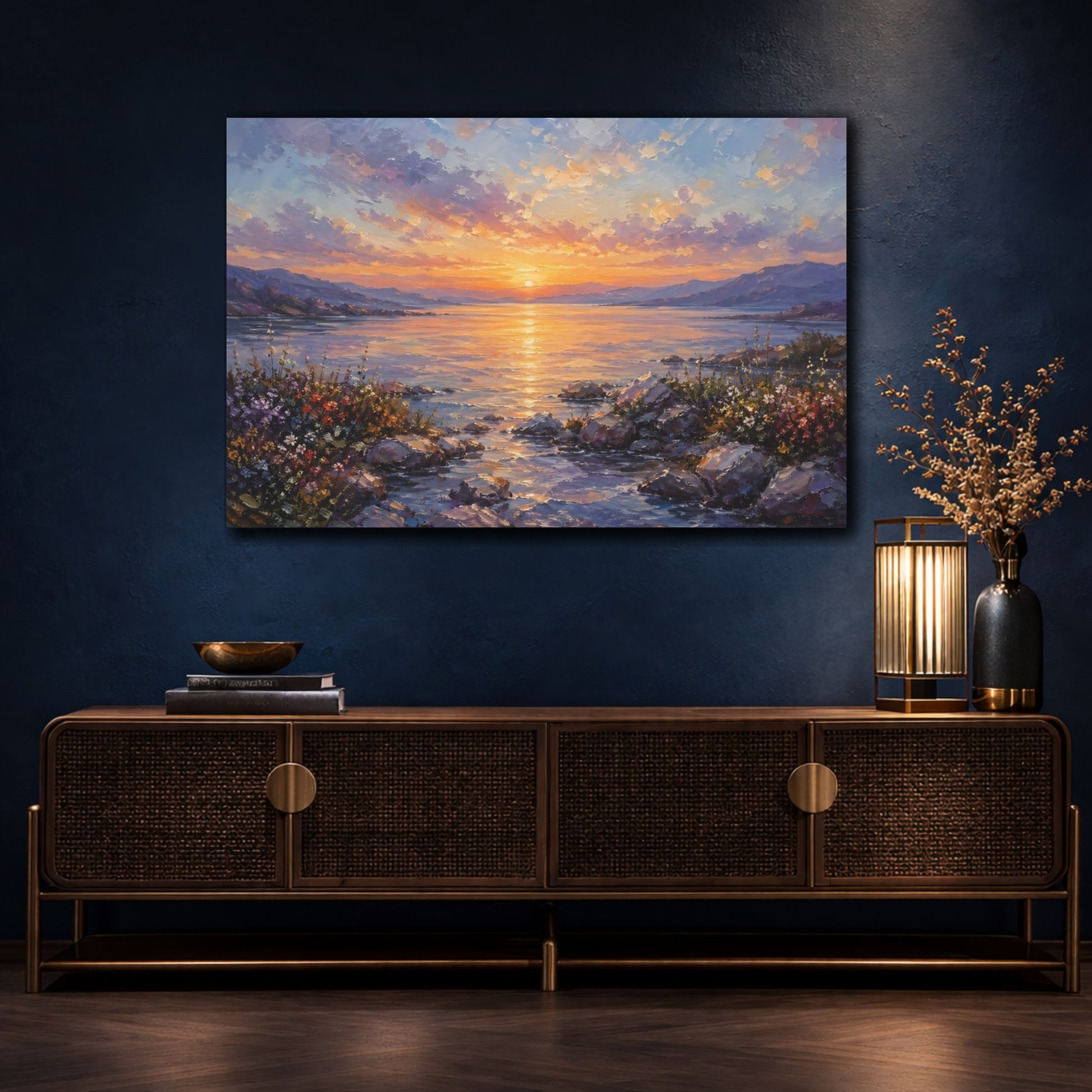 Mockup 4. Nature Sunset Colorful Sunset shown as stretched canvas wall art