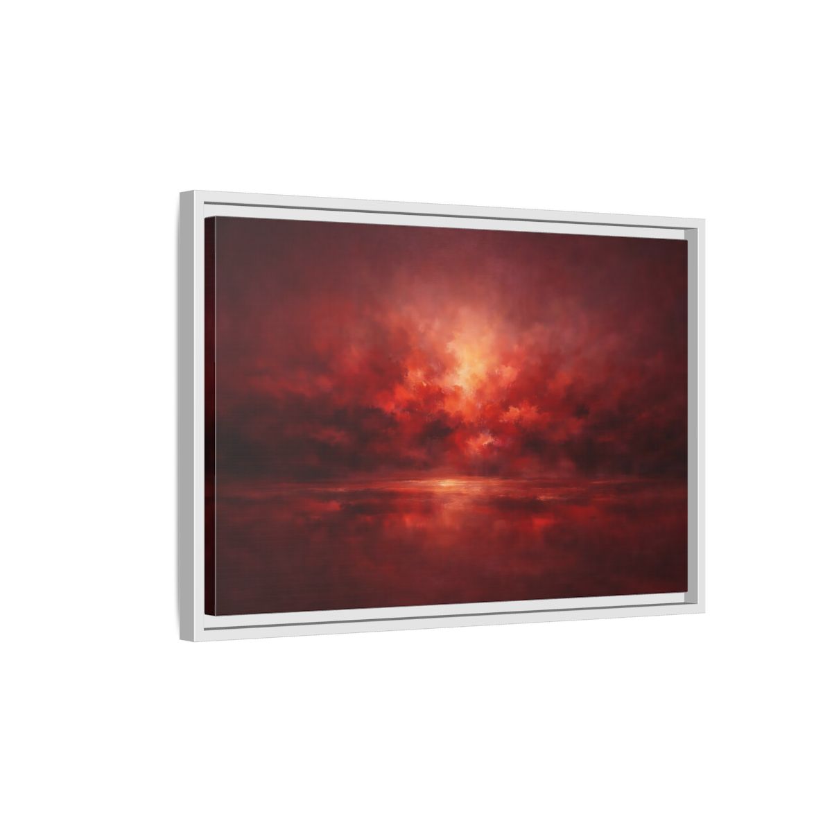 Side Mockup 1. Nature Sunset Fiery Red shown as stretched canvas wall art