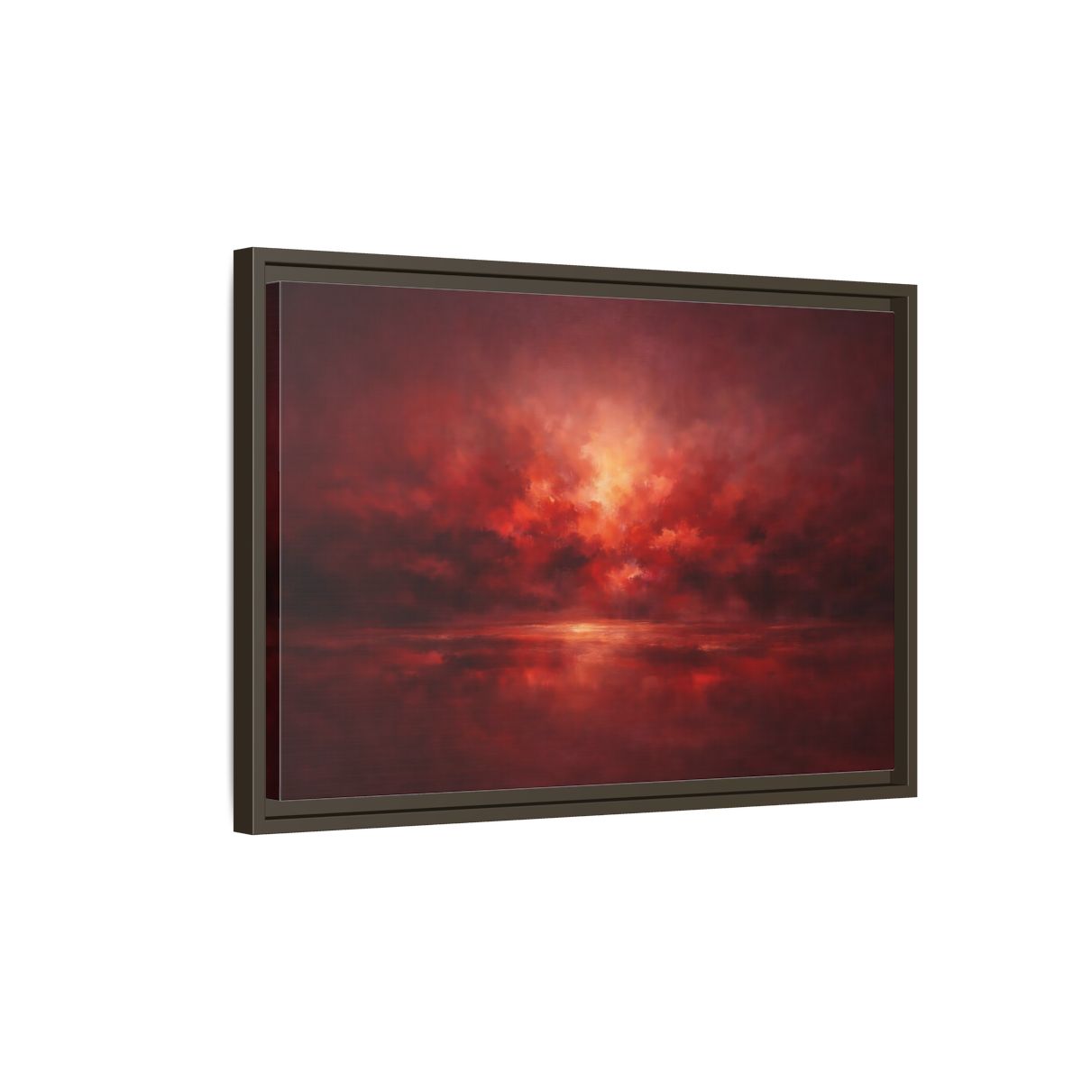 Side Mockup 2. Nature Sunset Fiery Red shown as stretched canvas wall art