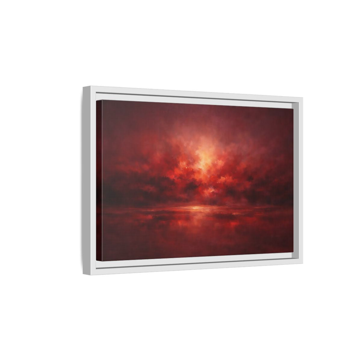 Side Mockup 4. Nature Sunset Fiery Red shown as stretched canvas wall art