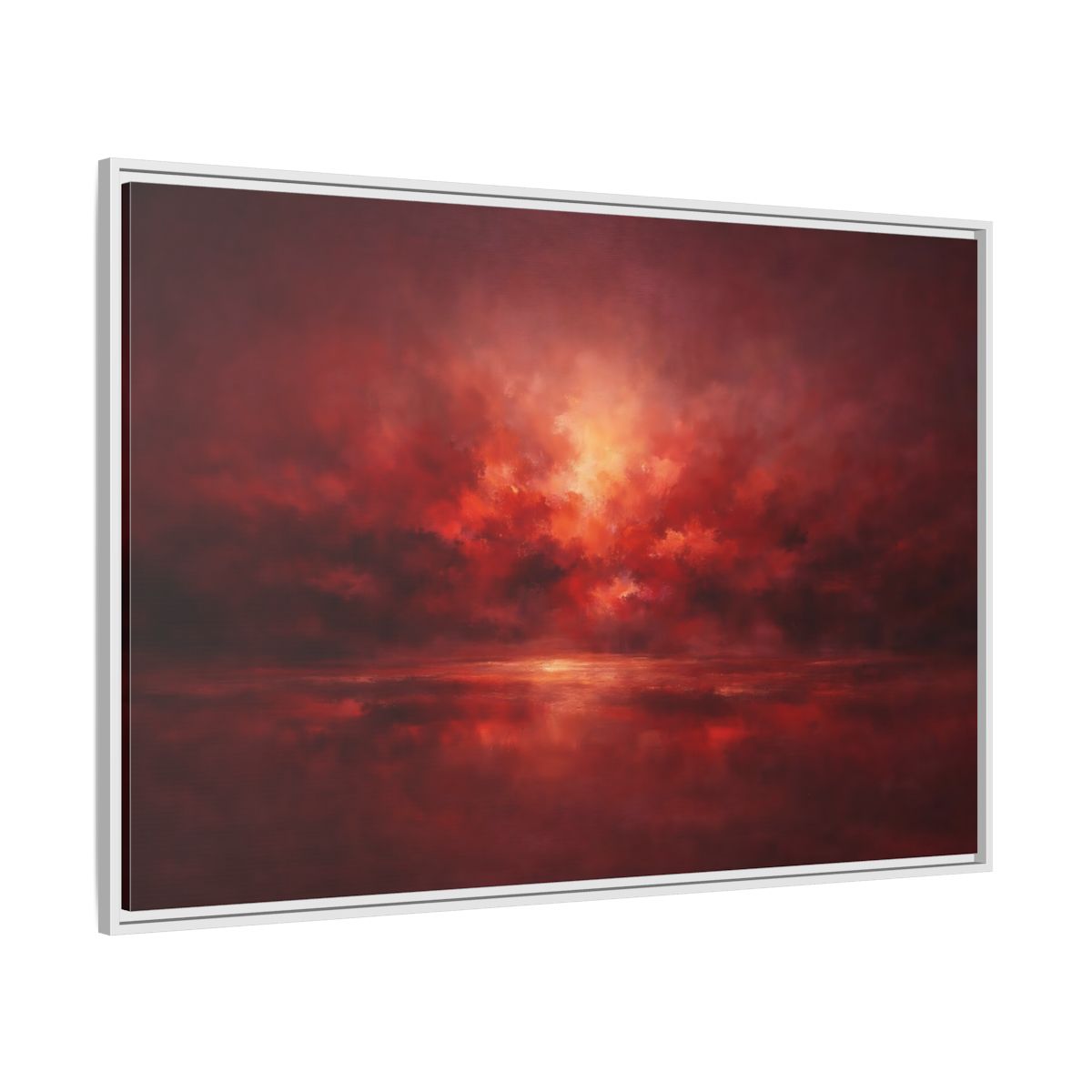 Side Mockup 7. Nature Sunset Fiery Red shown as stretched canvas wall art