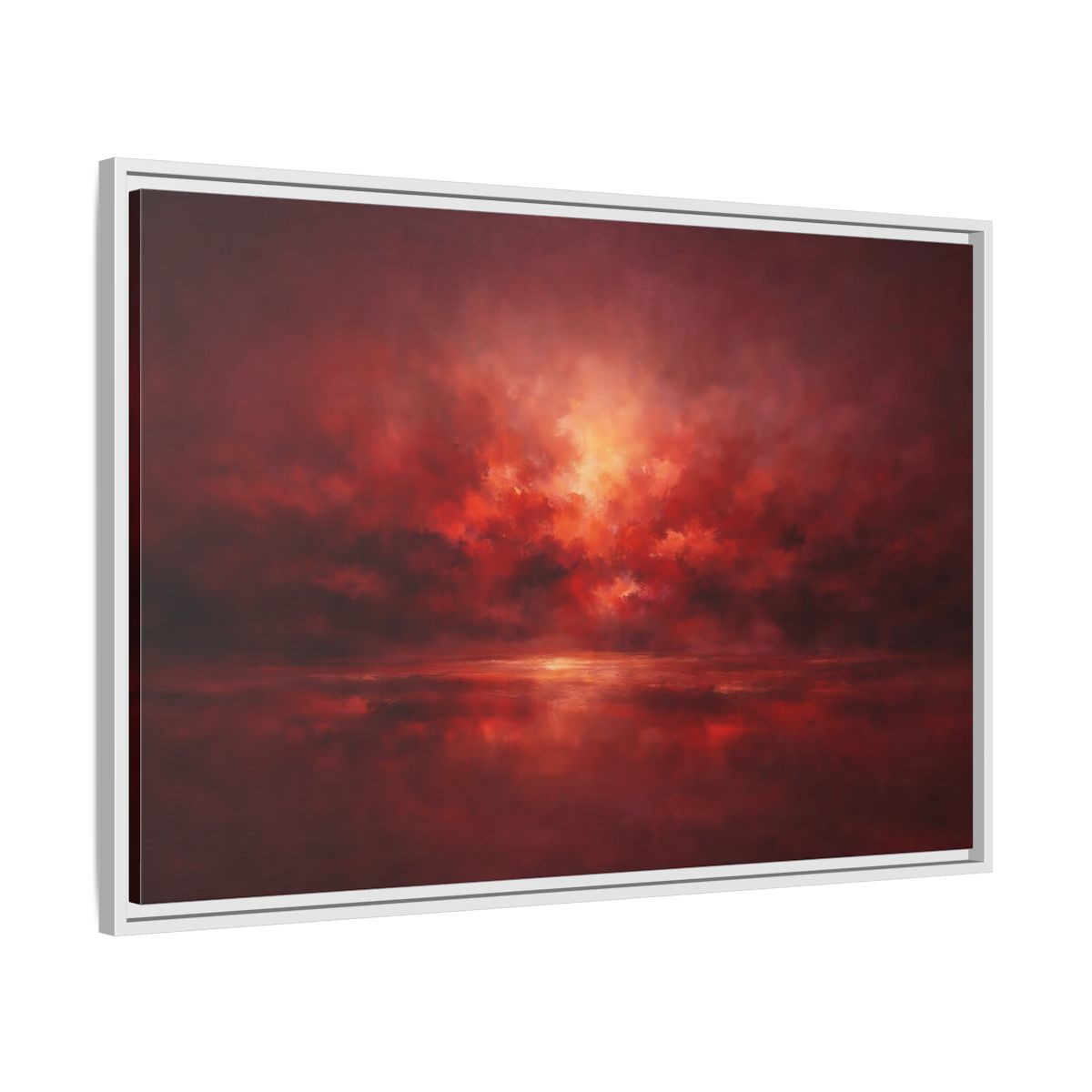 Side Mockup 8. Nature Sunset Fiery Red shown as stretched canvas wall art