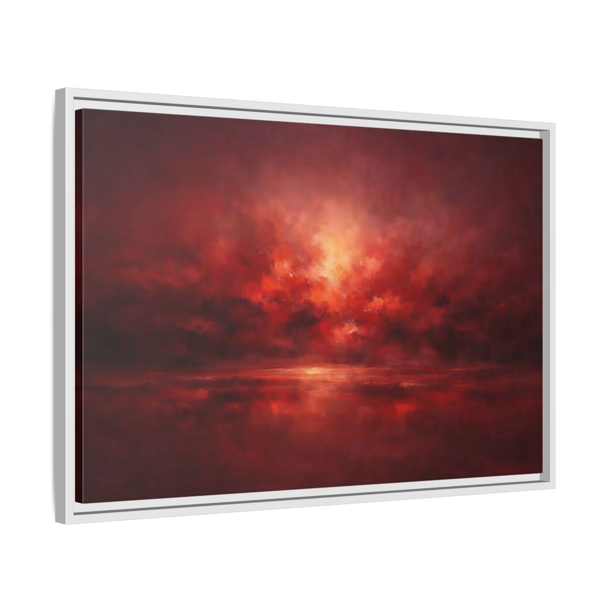 Side Mockup 10. Nature Sunset Fiery Red shown as stretched canvas wall art