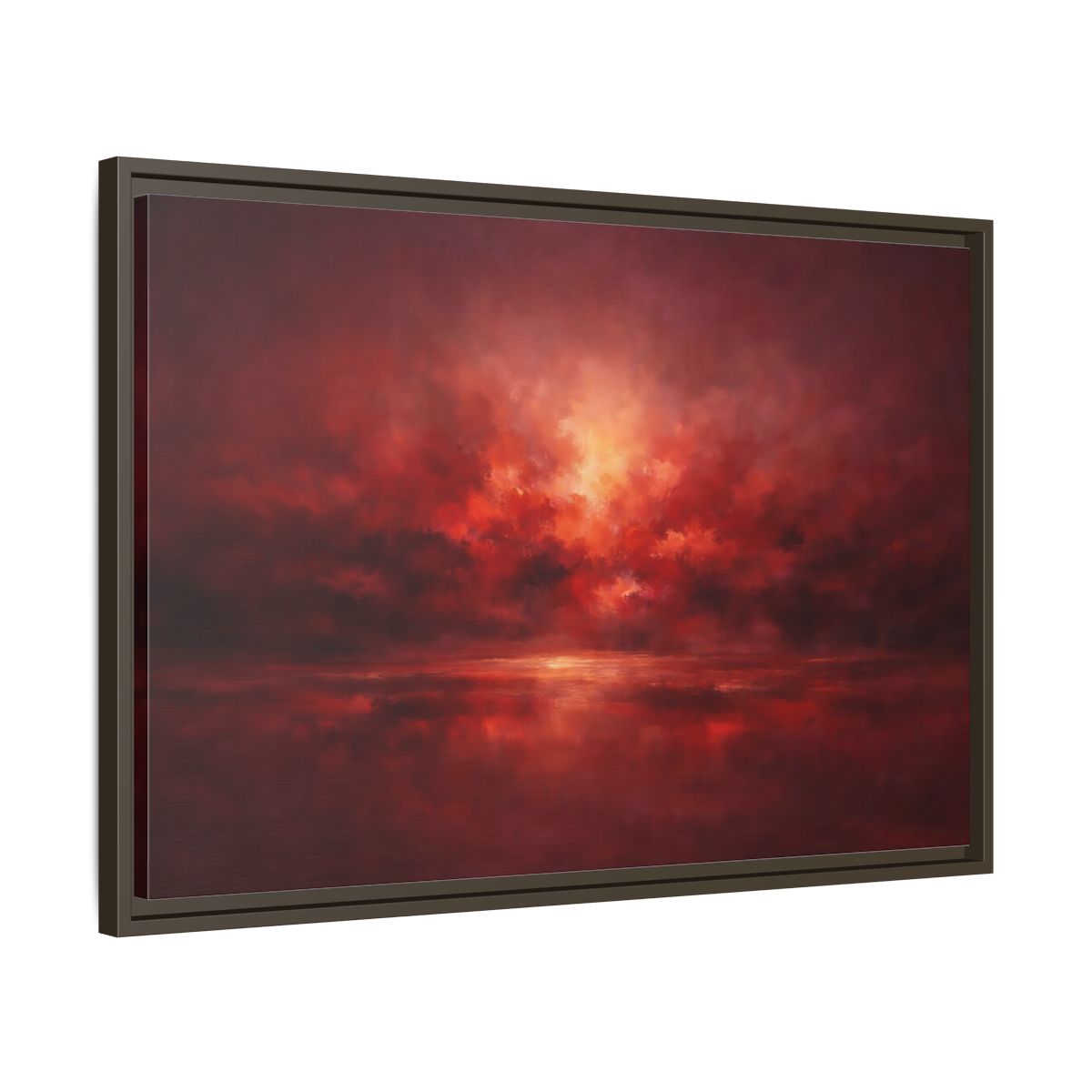 Side Mockup 11. Nature Sunset Fiery Red shown as stretched canvas wall art