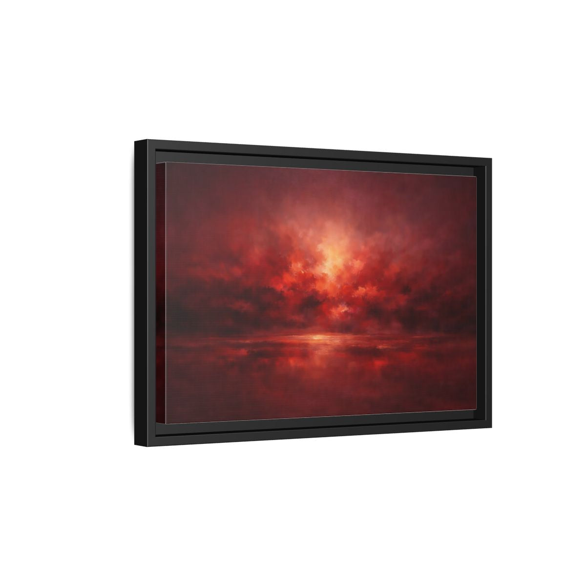 Side Mockup 6. Nature Sunset Fiery Red shown as stretched canvas wall art