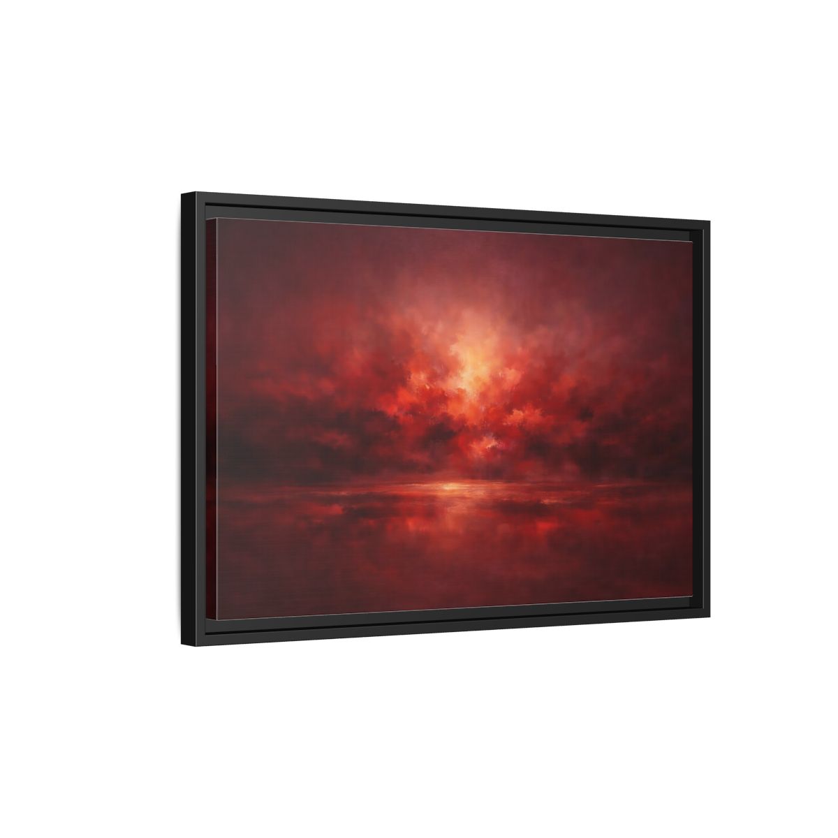 Side Mockup 3. Nature Sunset Fiery Red shown as stretched canvas wall art