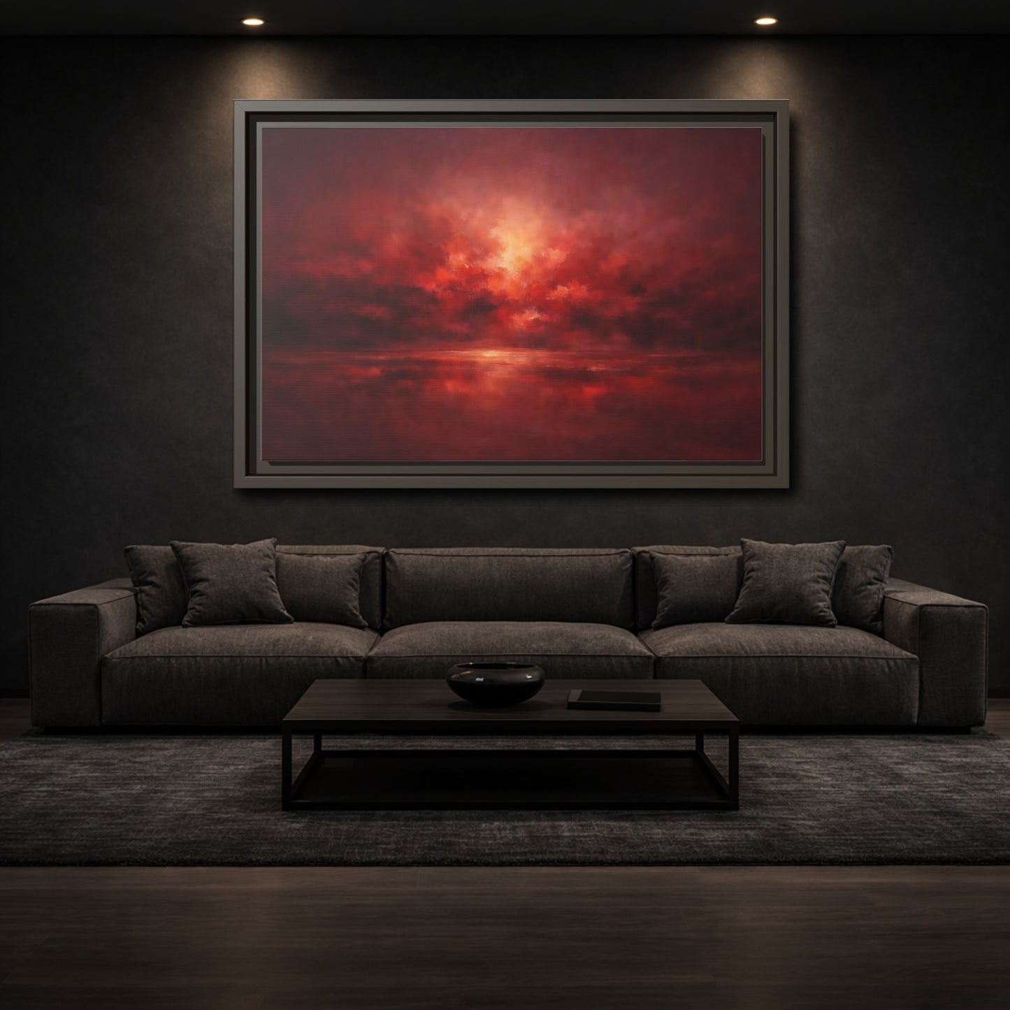 Mockup 2. Nature Sunset Fiery Red shown as stretched canvas wall art