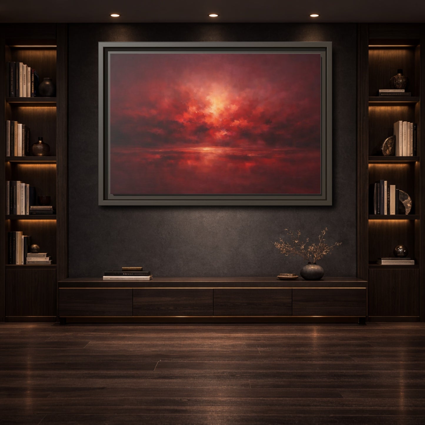 Mockup 3. Nature Sunset Fiery Red shown as stretched canvas wall art