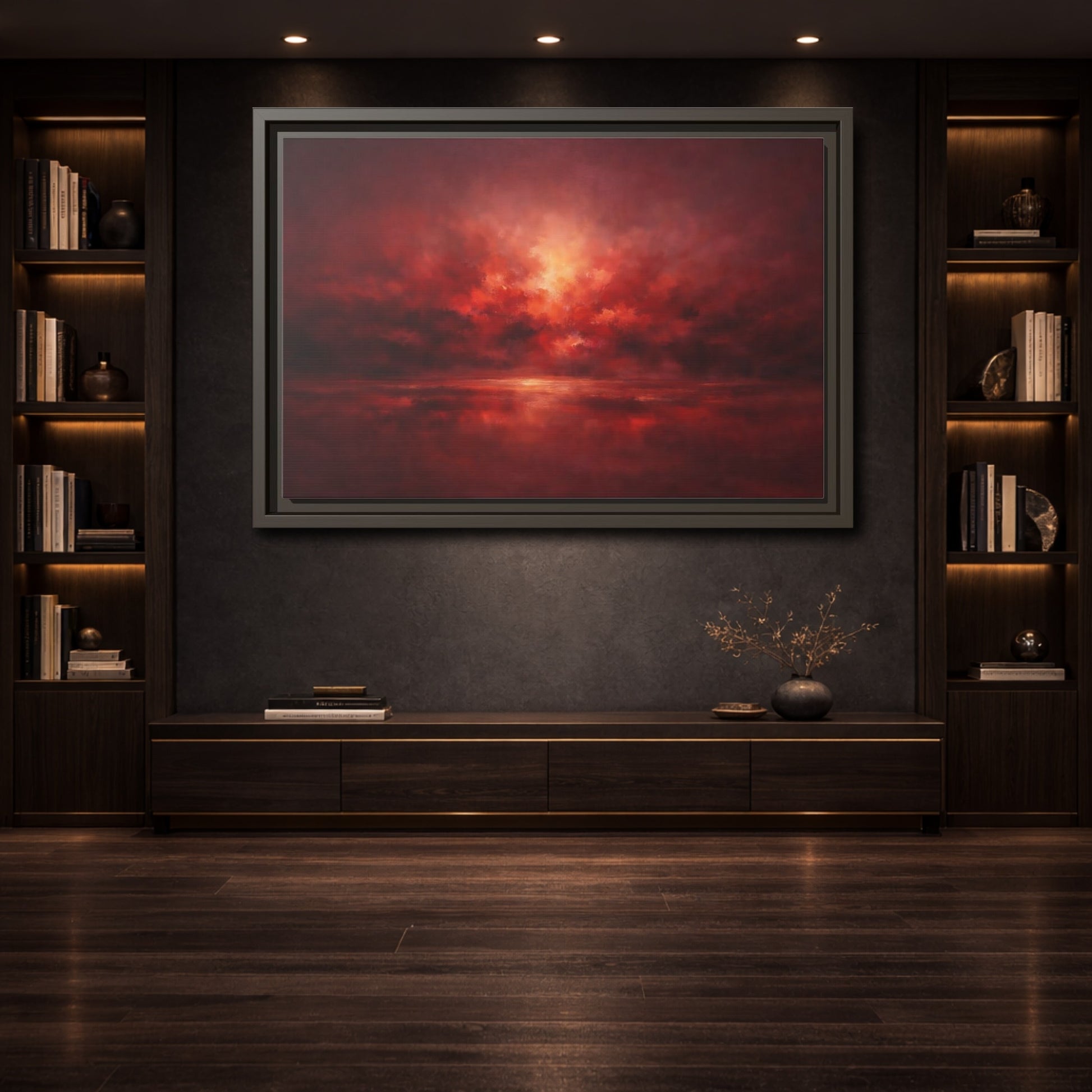 Mockup 3. Nature Sunset Fiery Red shown as stretched canvas wall art