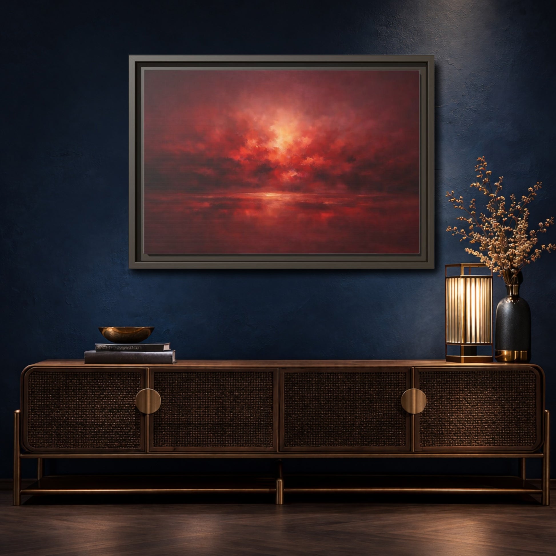 Mockup 4. Nature Sunset Fiery Red shown as stretched canvas wall art