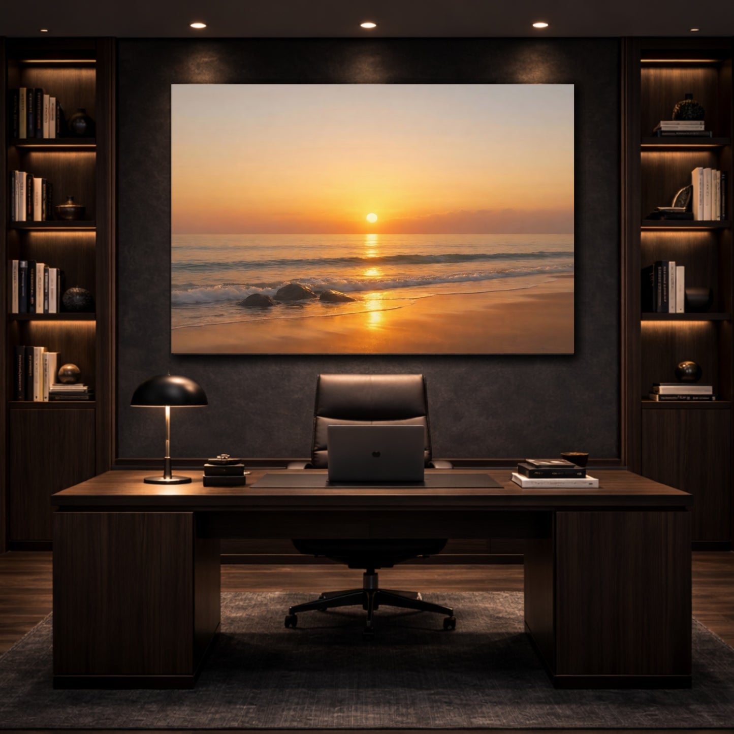 Nature Sunset Golden Beach Sunset shown as front canvas room wall art