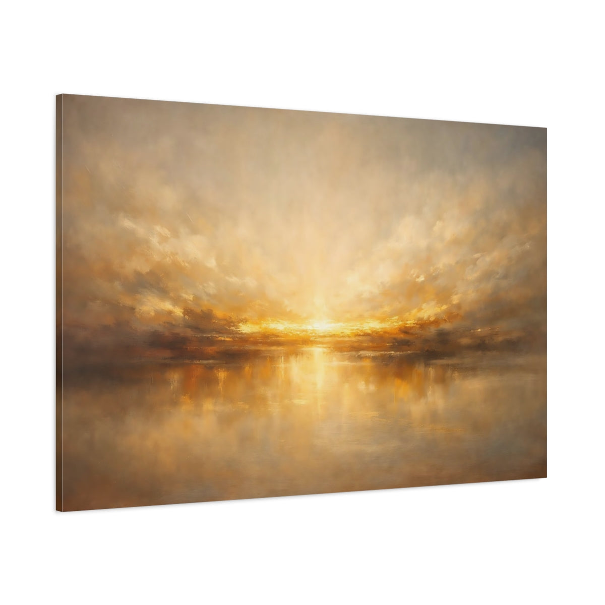 Main Mockup. Nature Sunset Golden Seascape shown as stretched canvas wall art