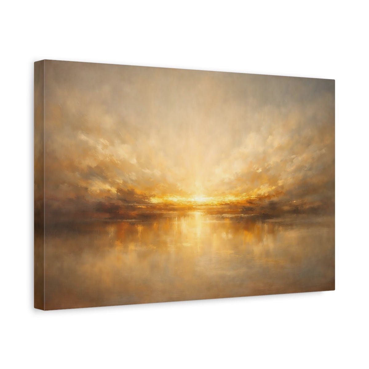Side Mockup 4. Nature Sunset Golden Seascape shown as stretched canvas wall art
