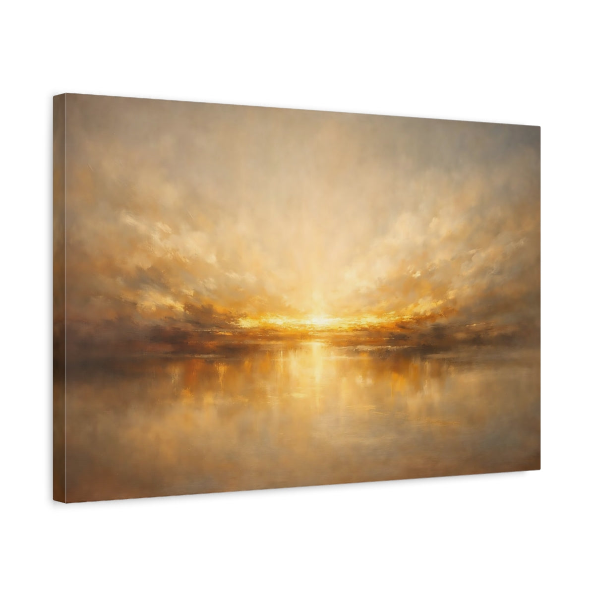 Side Mockup 3. Nature Sunset Golden Seascape shown as stretched canvas wall art