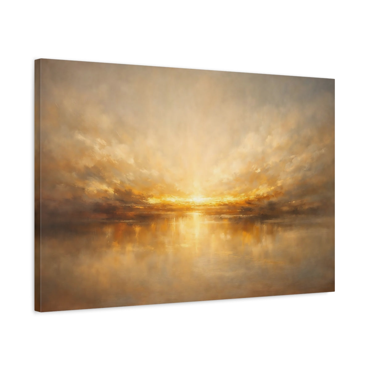Side Mockup 2. Nature Sunset Golden Seascape shown as stretched canvas wall art