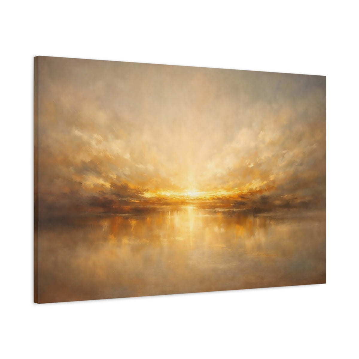 Side Mockup 1. Nature Sunset Golden Seascape shown as stretched canvas wall art