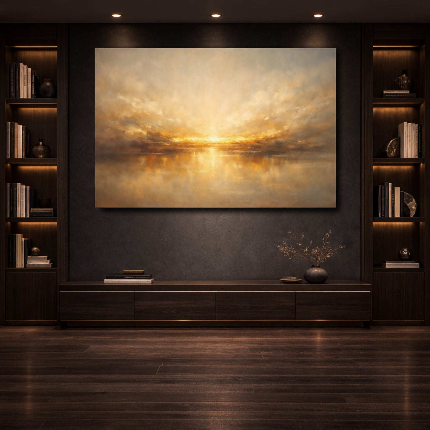Mockup 3. Nature Sunset Golden Seascape shown as stretched canvas wall art