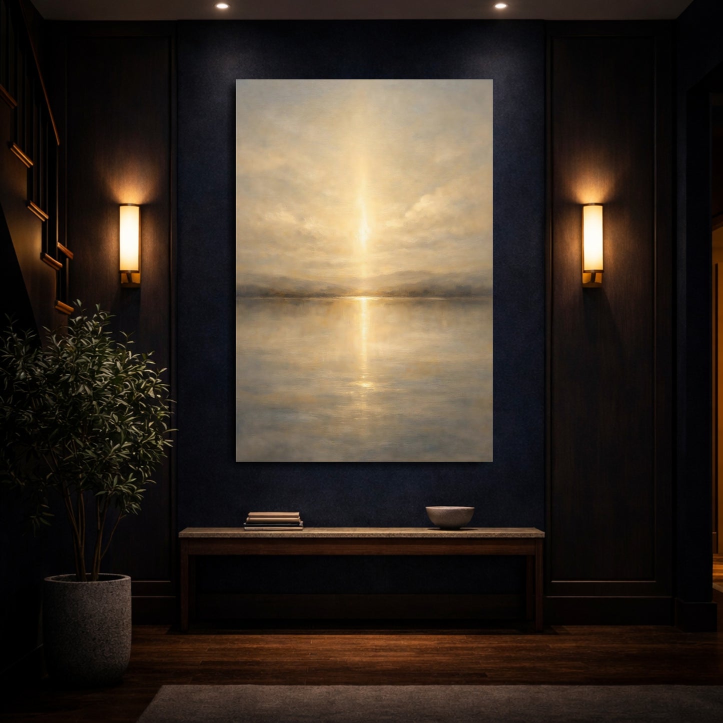 Mockup 3. Nature Sunset Golden Sunset shown as stretched canvas wall art