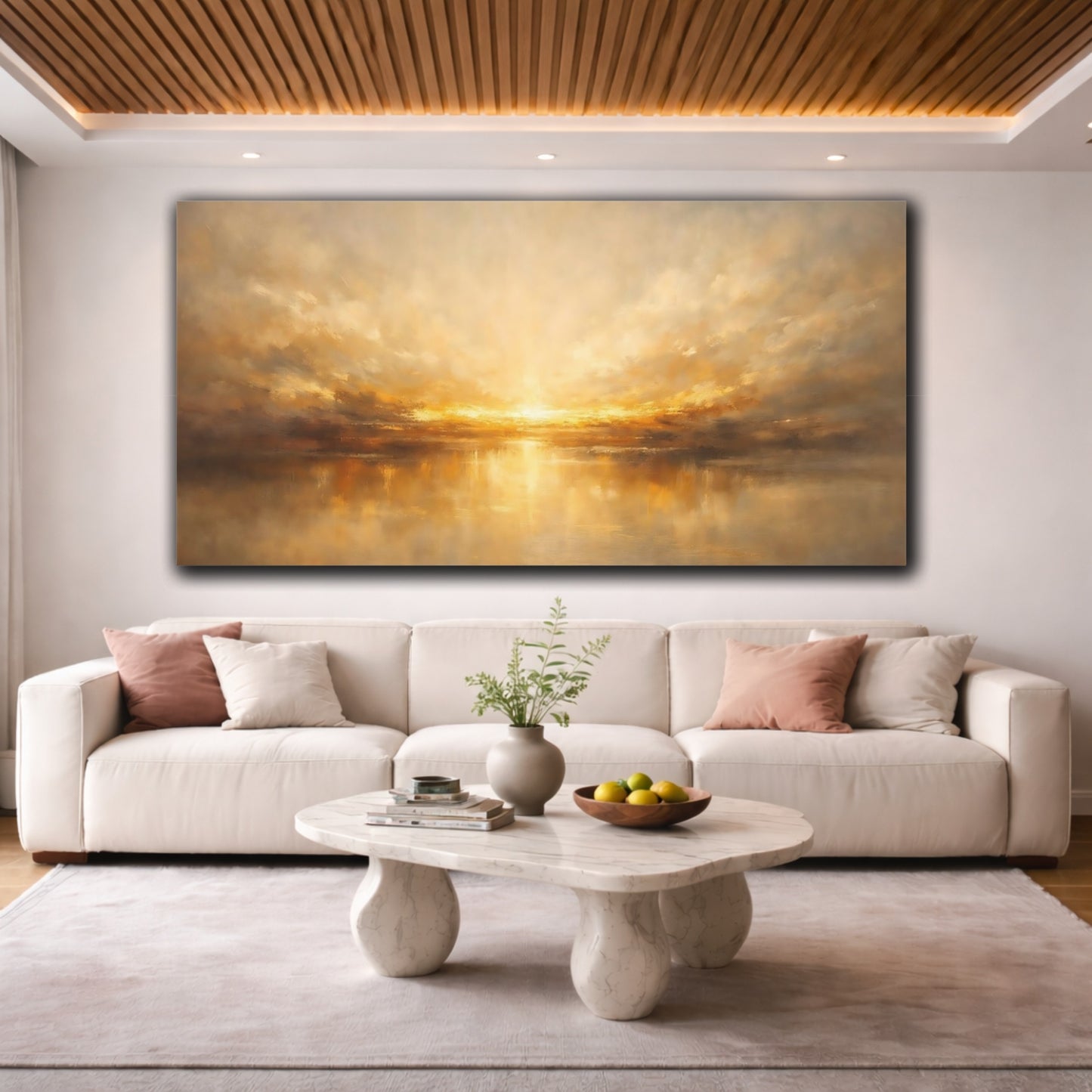Mockup 3. Nature Sunset Golden Sunset shown as stretched canvas wall art