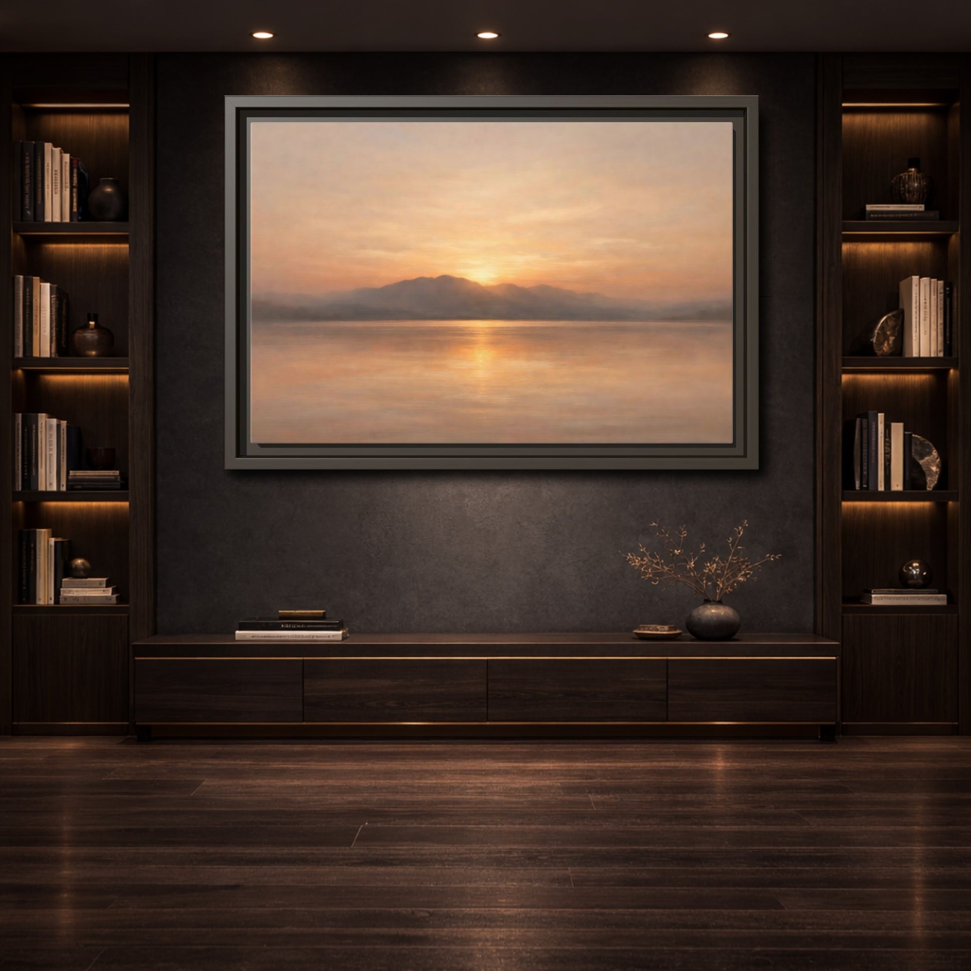 Mockup 3. Nature Sunset Golden Sunset shown as stretched canvas wall art