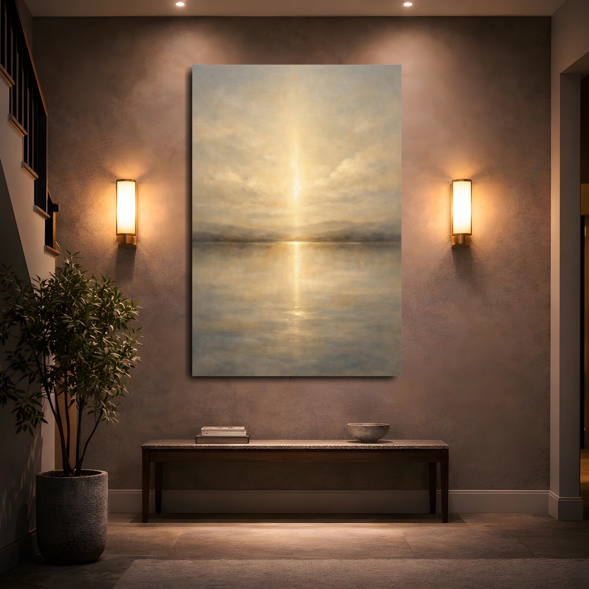 Mockup 4. Nature Sunset Golden Sunset shown as stretched canvas wall art