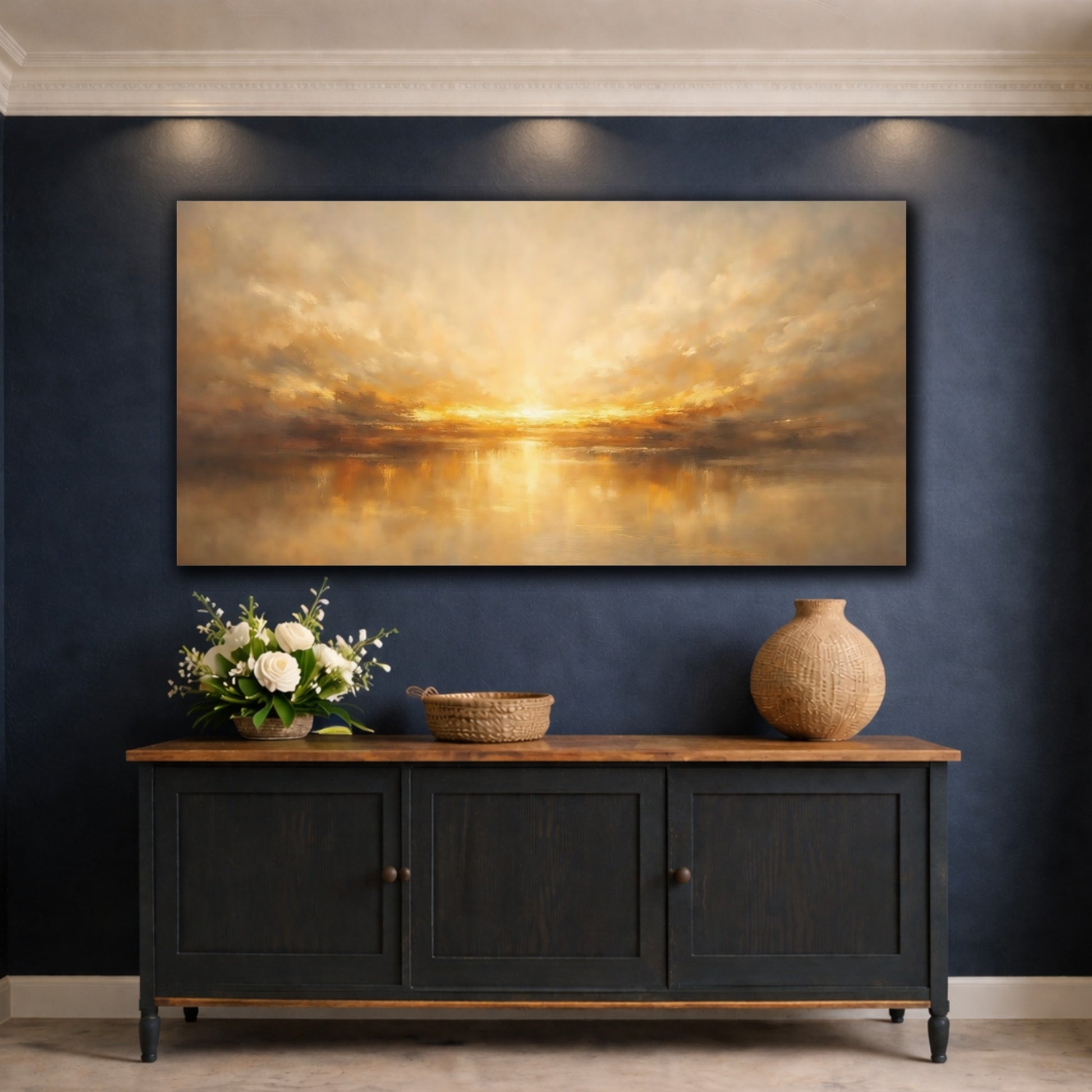 Mockup 4. Nature Sunset Golden Sunset shown as stretched canvas wall art
