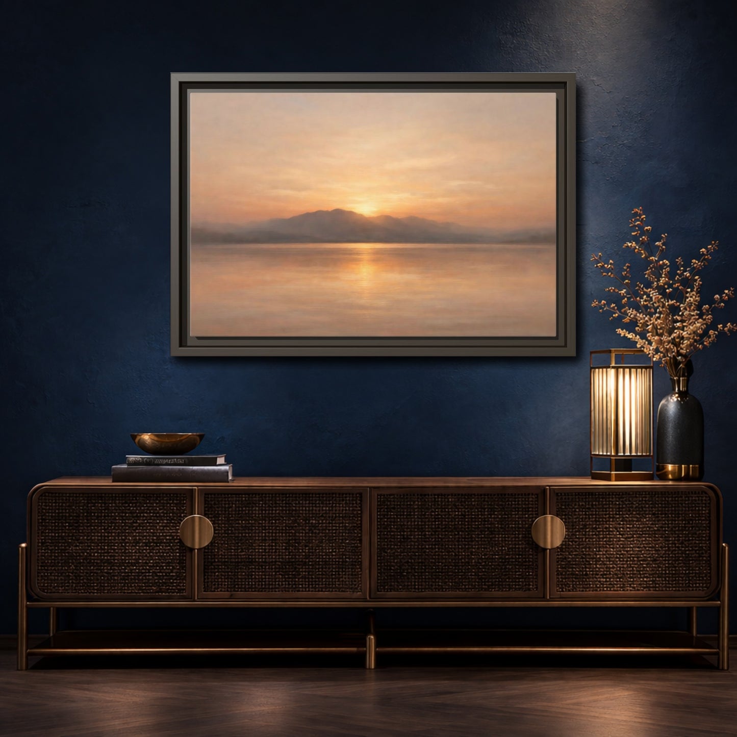 Mockup 4. Nature Sunset Golden Sunset shown as stretched canvas wall art