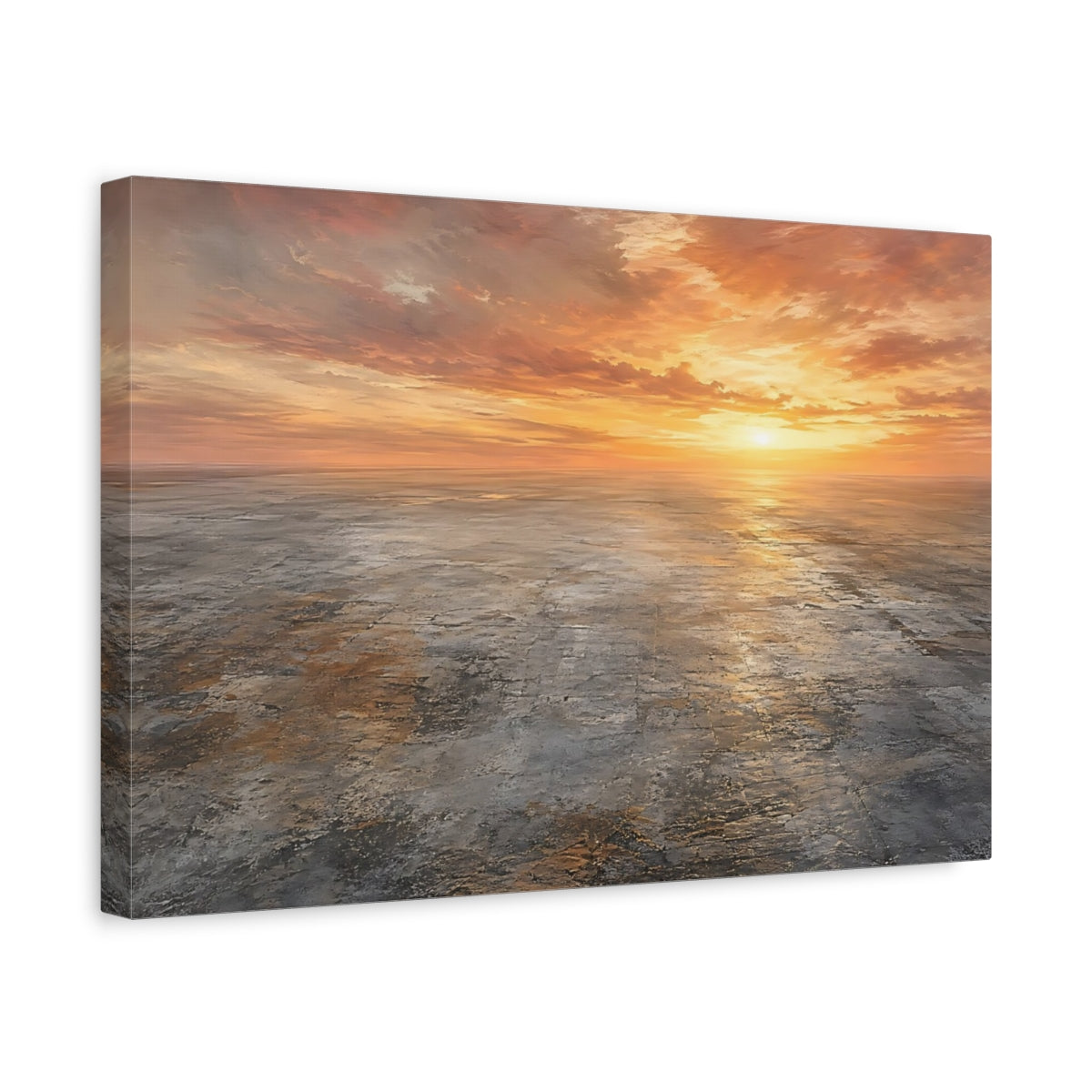 Side Mockup 4. Nature Sunset Horizon Orange Sunset shown as stretched canvas wall art