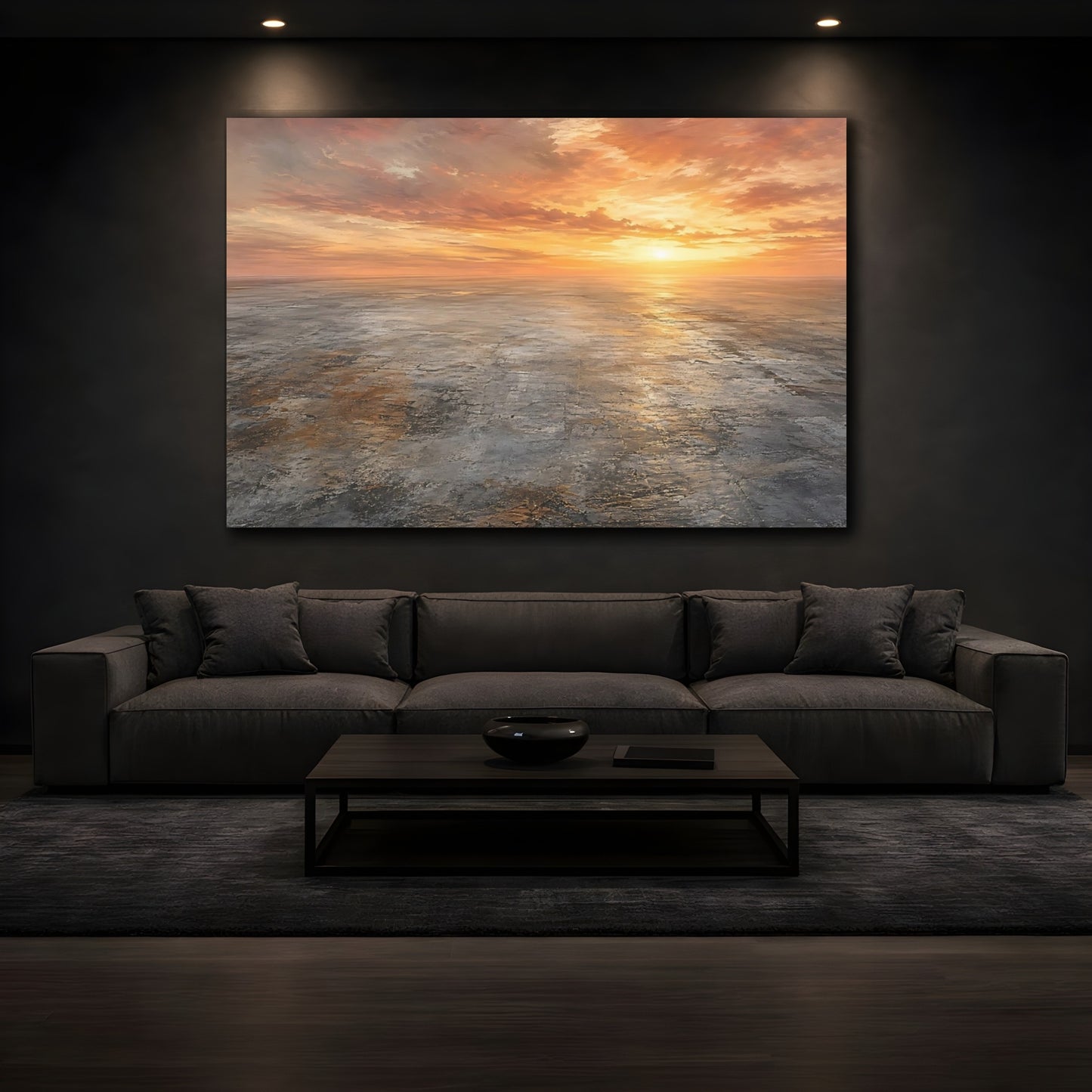 Mockup 3. Nature Sunset Horizon Orange Sunset shown as stretched canvas wall art