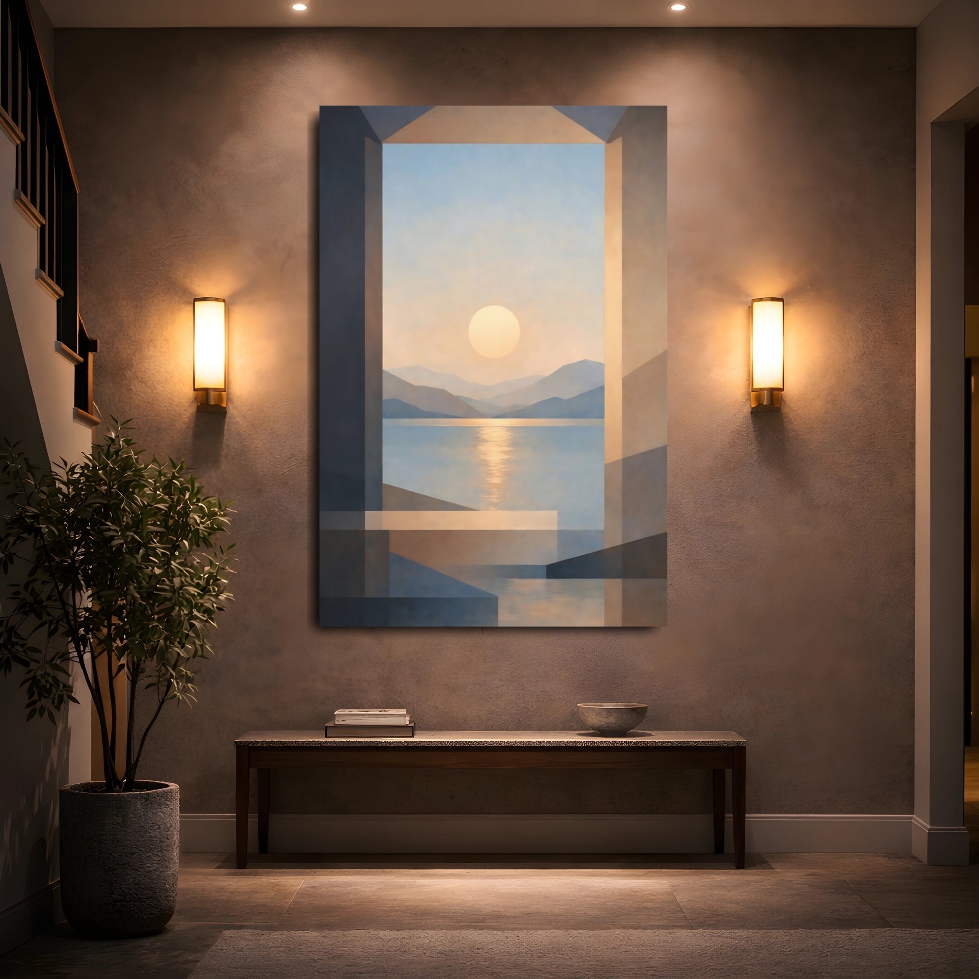 Nature Sunset Lake Blue And Orange Sunset shown as front canvas room wall art