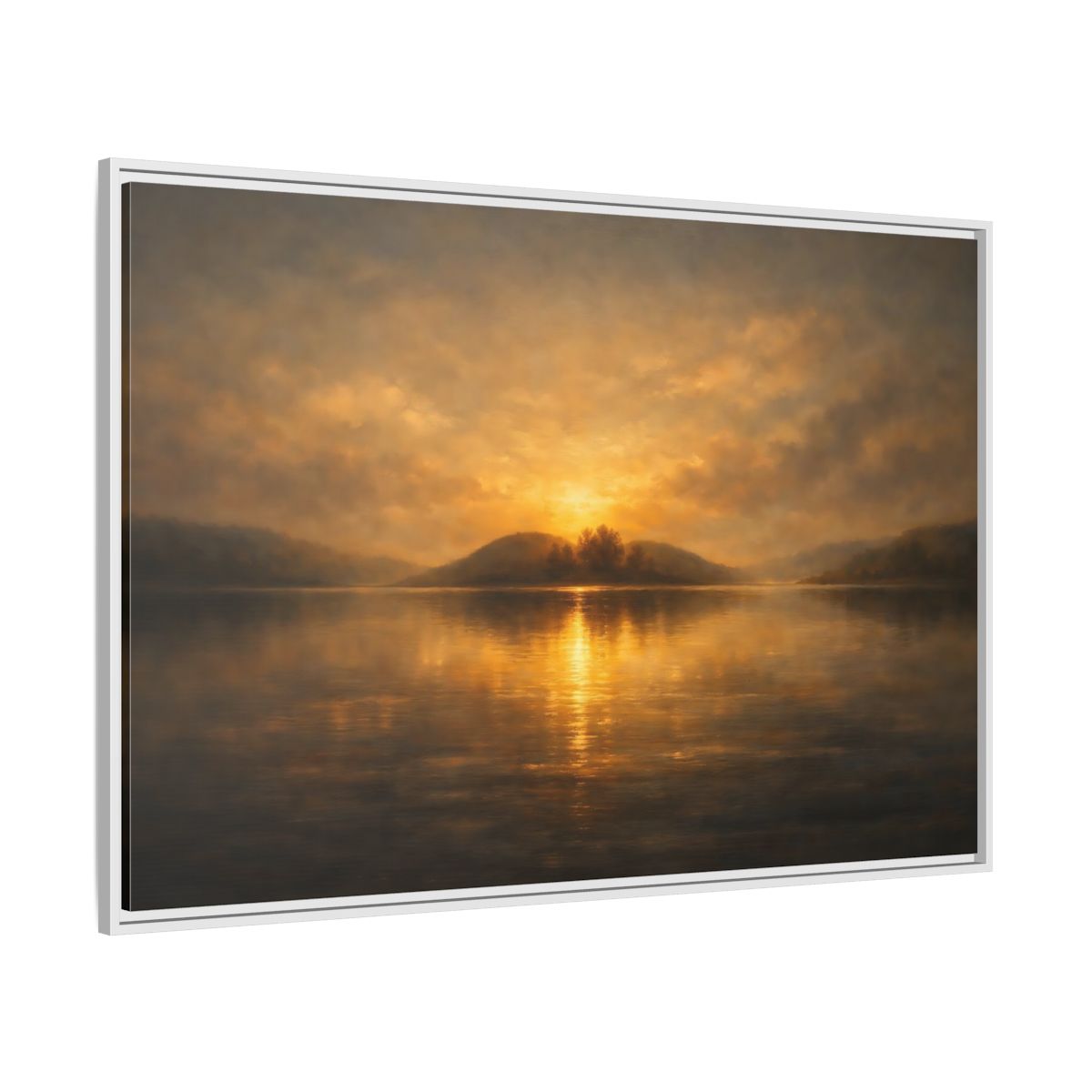 Side Mockup 7. Nature Sunset Lake Golden Lake Sunset shown as stretched canvas wall art