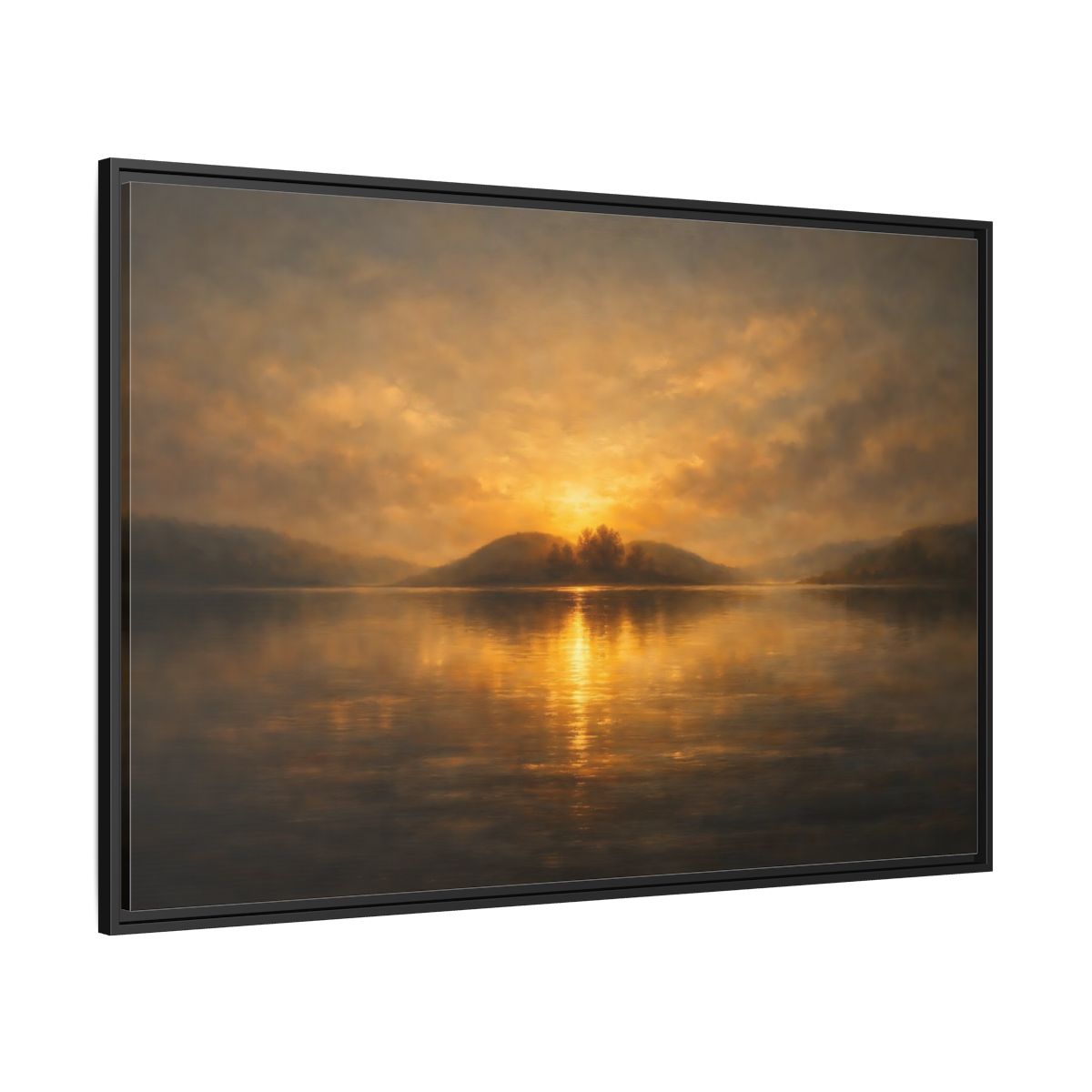 Side Mockup 12. Nature Sunset Lake Golden Lake Sunset shown as stretched canvas wall art