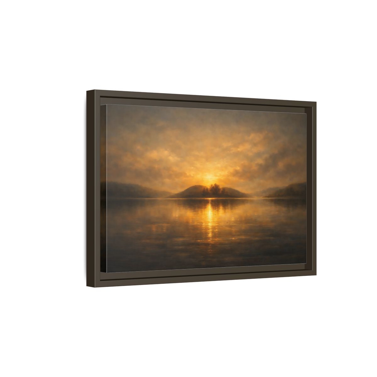 Side Mockup 5. Nature Sunset Lake Golden Lake Sunset shown as stretched canvas wall art