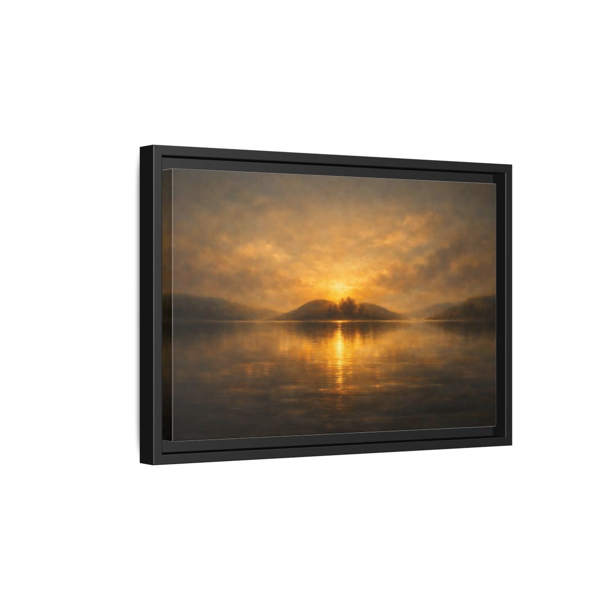 Side Mockup 6. Nature Sunset Lake Golden Lake Sunset shown as stretched canvas wall art