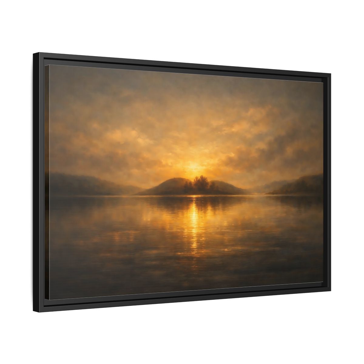 Side Mockup 14. Nature Sunset Lake Golden Lake Sunset shown as stretched canvas wall art