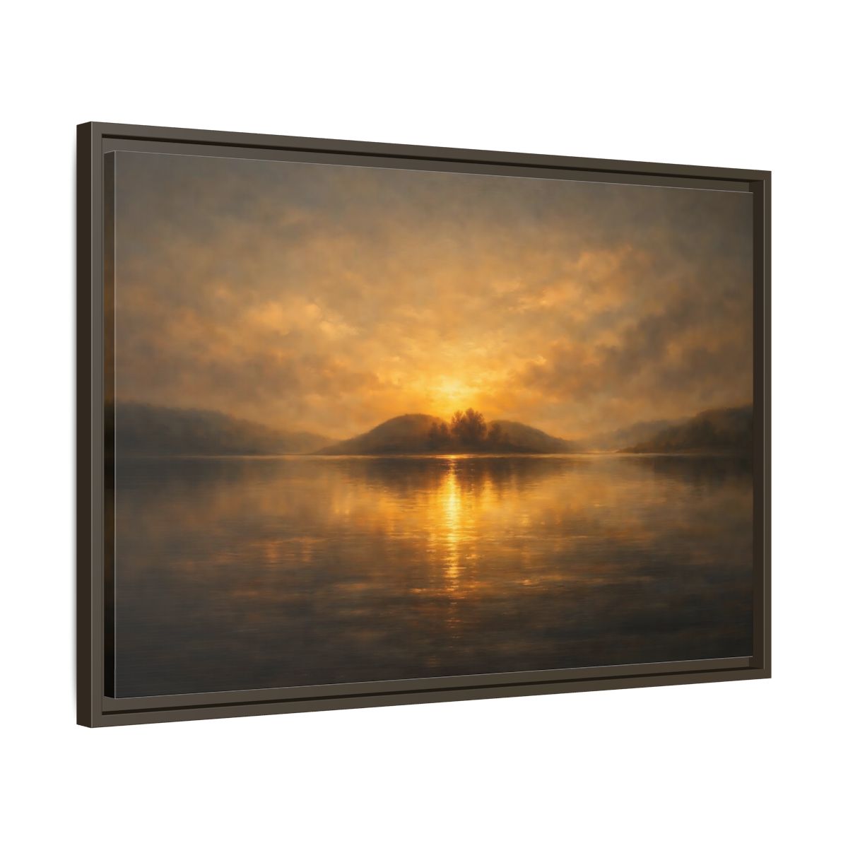 Side Mockup 11. Nature Sunset Lake Golden Lake Sunset shown as stretched canvas wall art