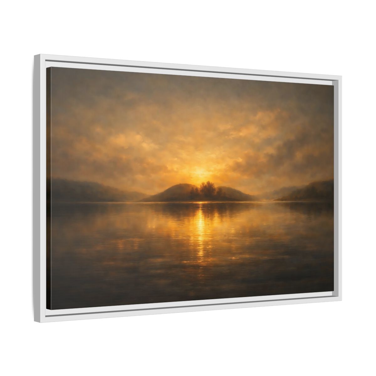 Side Mockup 10. Nature Sunset Lake Golden Lake Sunset shown as stretched canvas wall art
