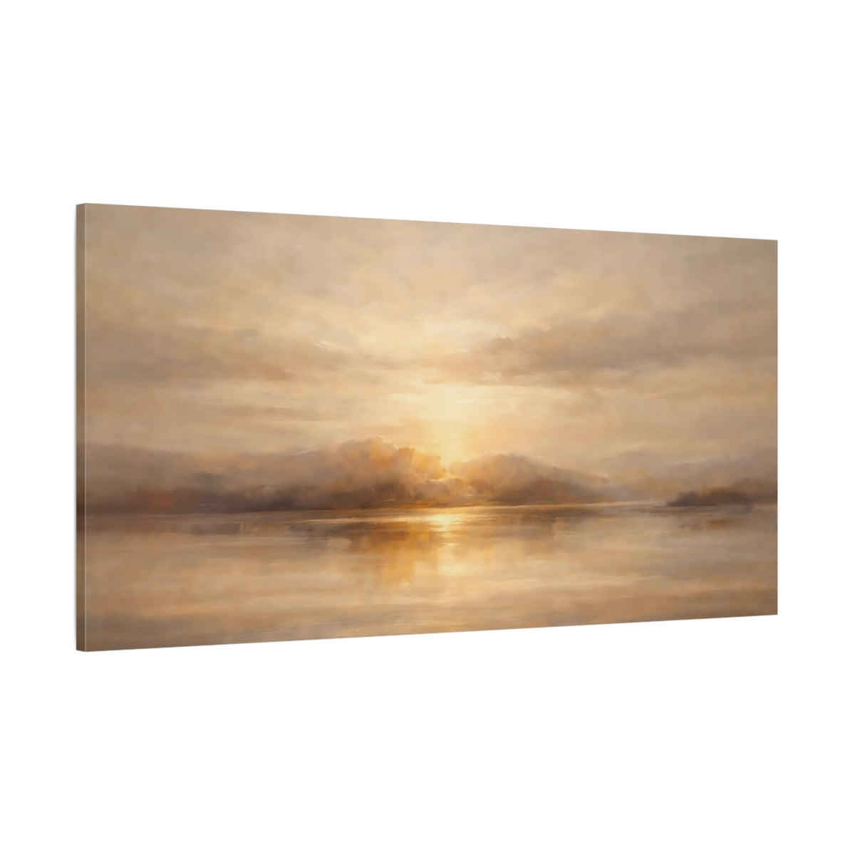 Main Mockup. Nature Sunset Lake Golden Lake shown as stretched canvas wall art