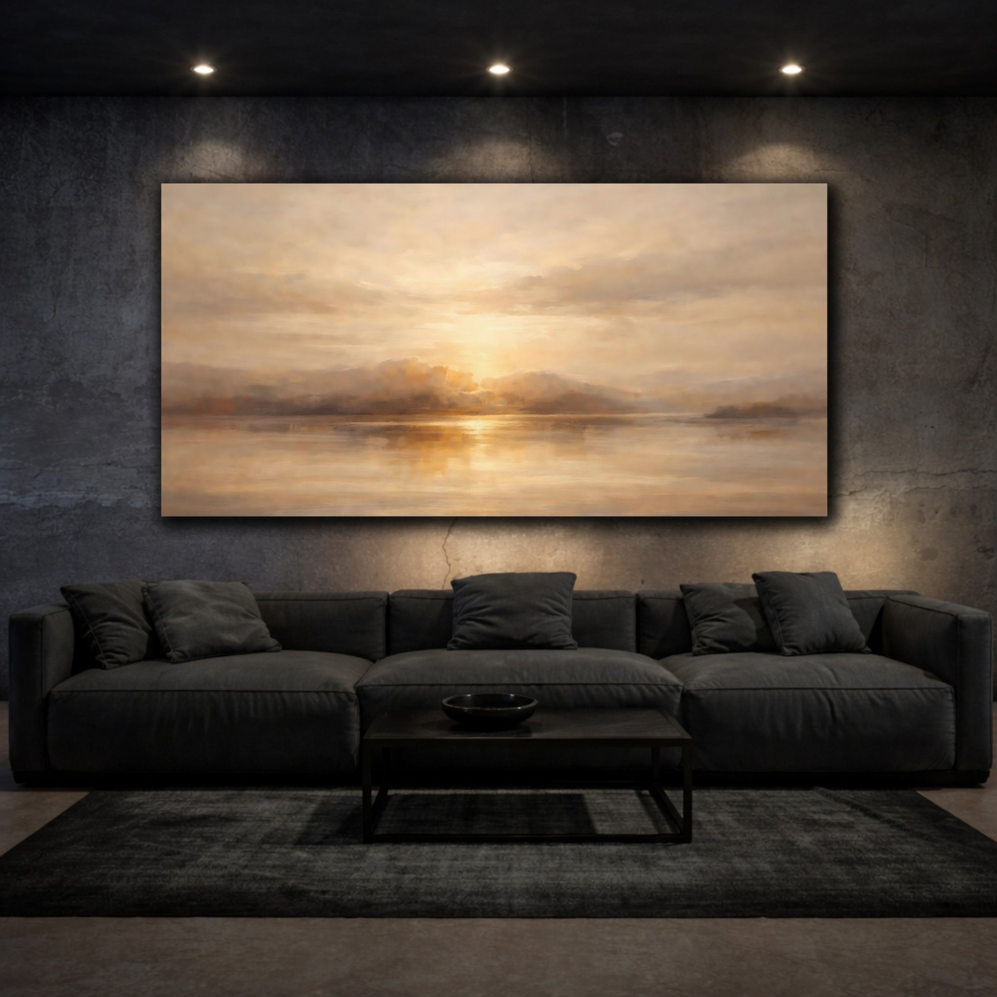 Mockup 2. Nature Sunset Lake Golden Lake shown as stretched canvas wall art
